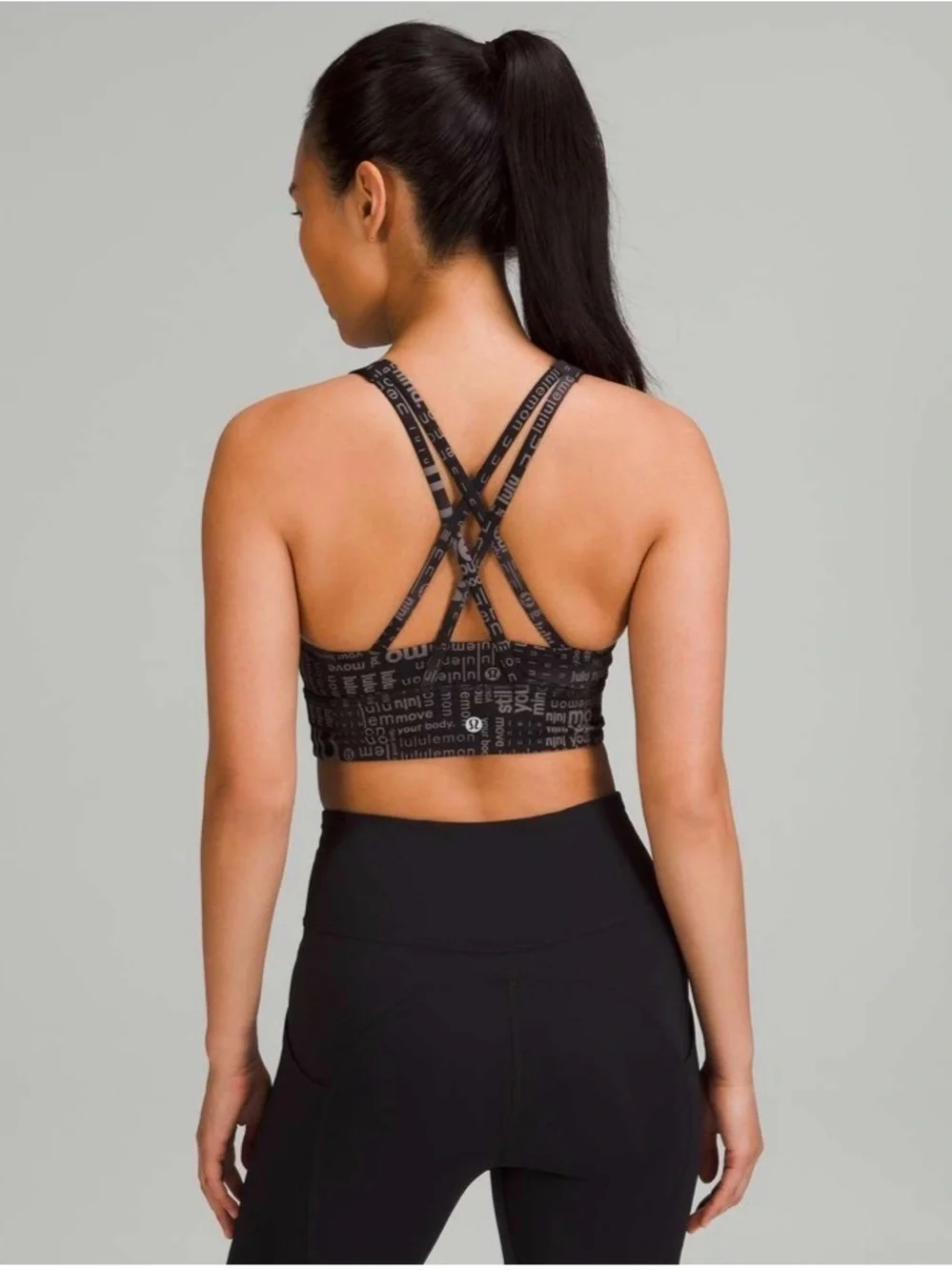 LULULEMON ENGERY HIGH-NECK LONGLINE BRA MEDIUM SUPPORT OMBRE BLACK WOMEN’S 4